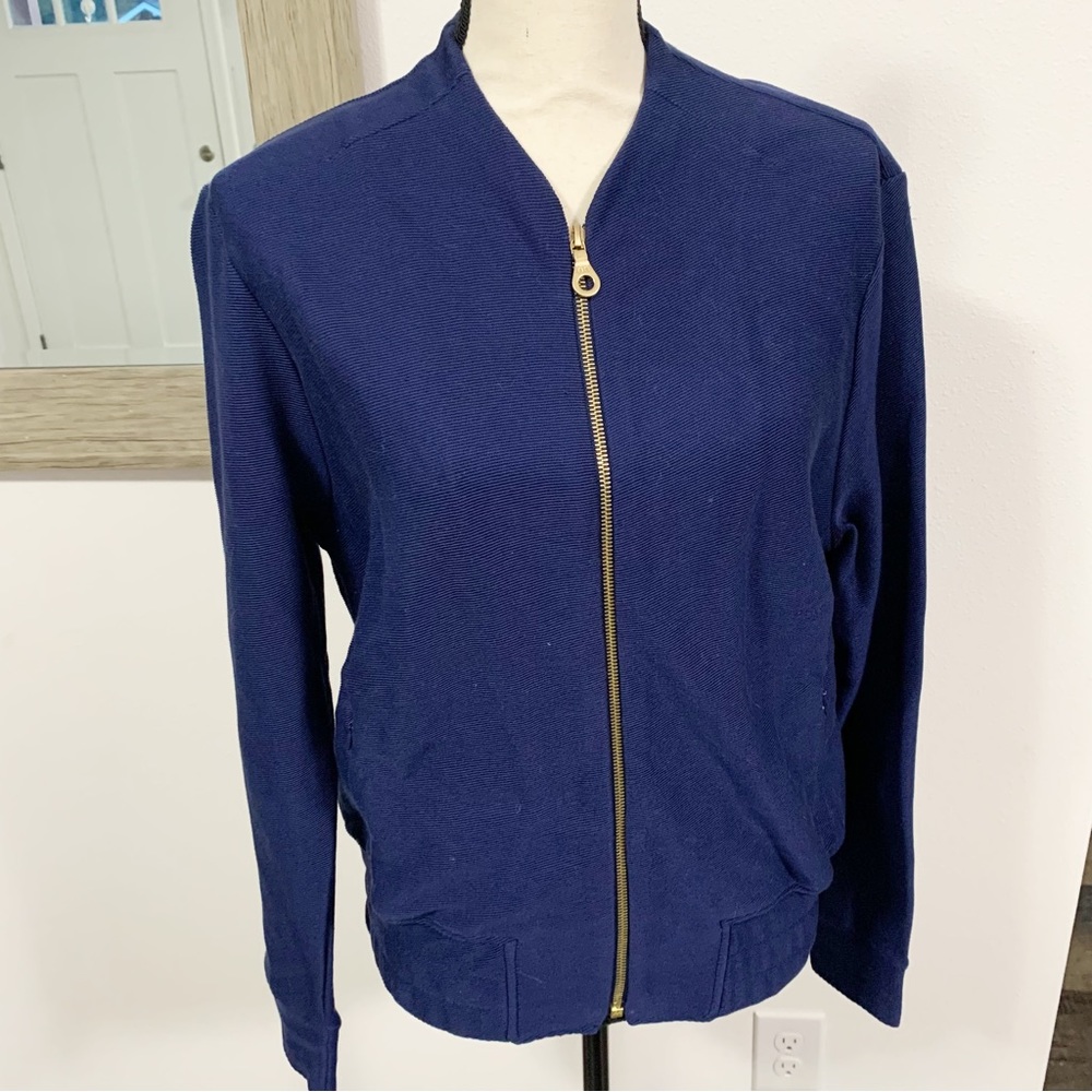 Girlfriend Collective Bomber Jacket medium navy blue organic cotton